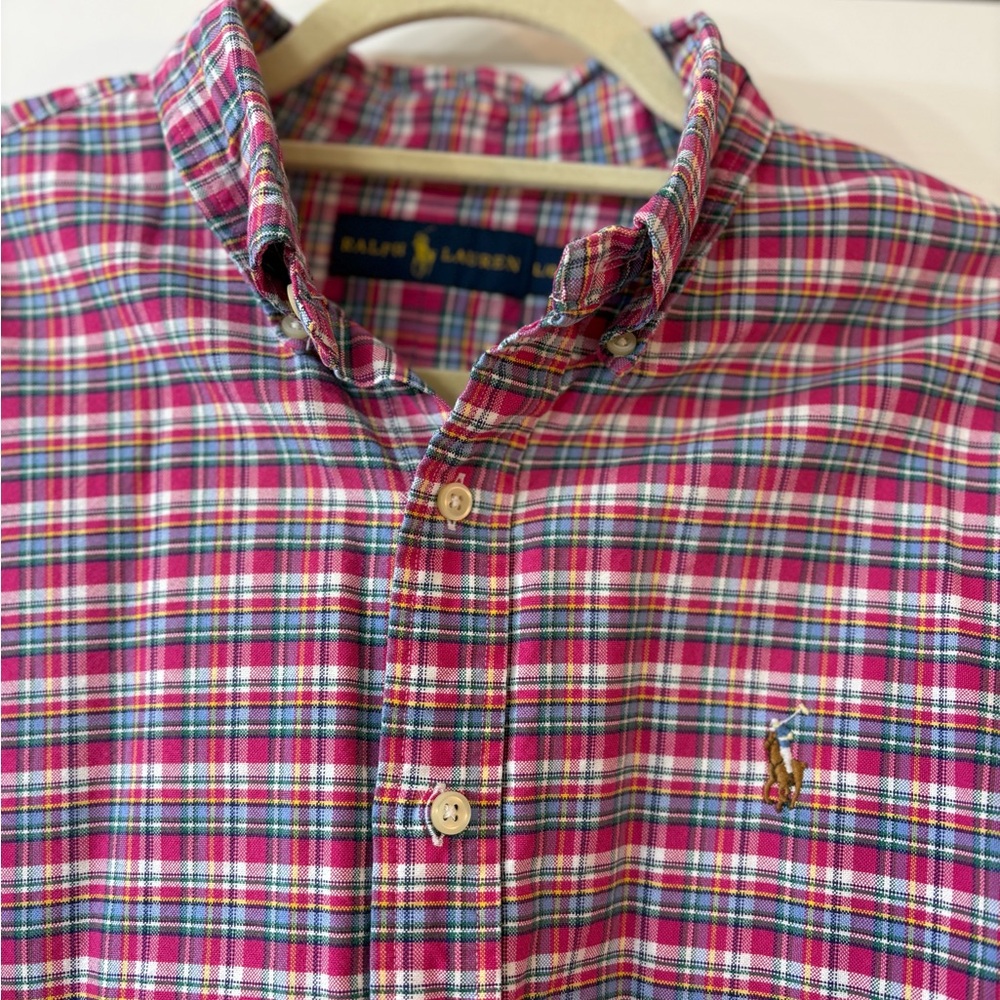 Ralph Lauren Men Large Button Up Long Sleeve Plaid Shirts Set 3 Pink Yellow Blue - Picture 3 of 13